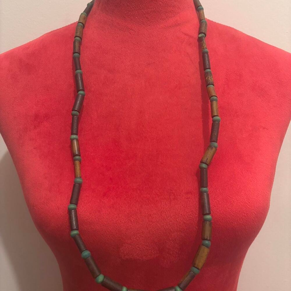 Brown and green beaded necklace